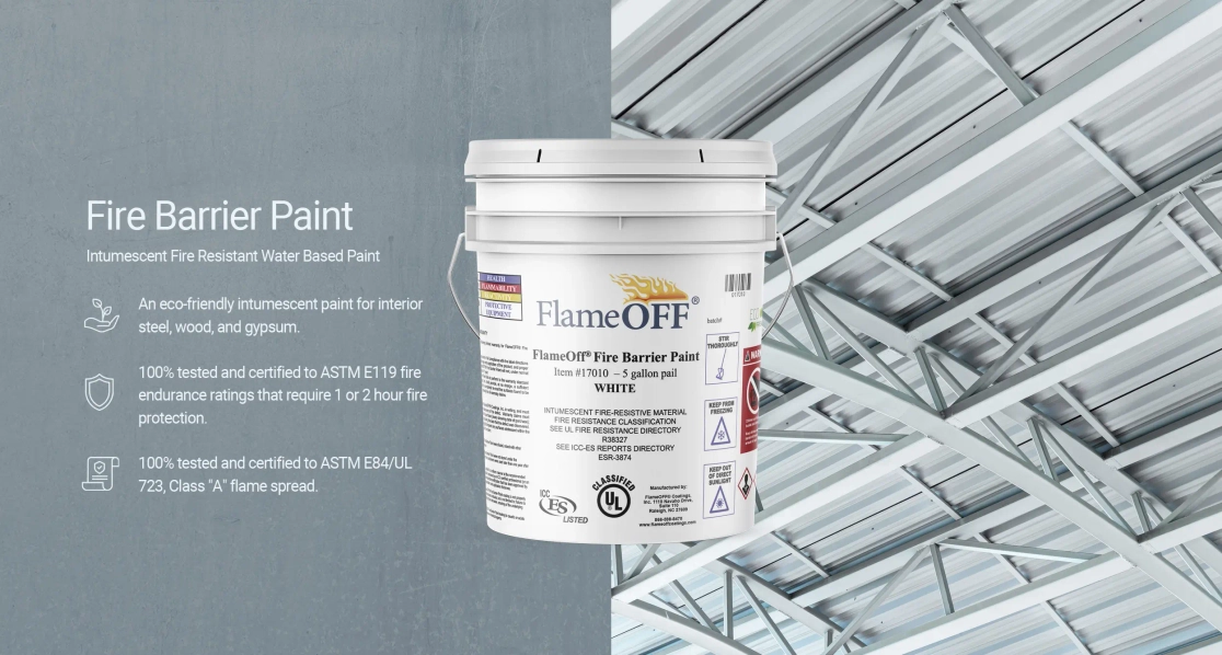 FlameOFF Intumescent Fire Barrier Paint 5 gallon pail for steel