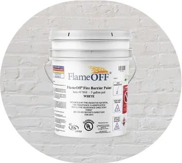 A bucket of FlameOFF intumescent paint